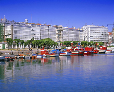 Colourful boats in port, La Coruna, Galicia, Spain, Europe