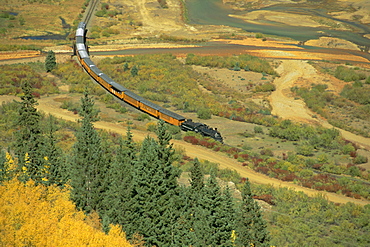 Narrow gauge steam railway in autumn, Silverton, Colorado, USA, North America