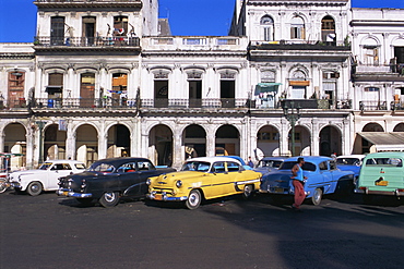 American 1950s cars used as taxis, Havana, Cuba, West Indies, Central America