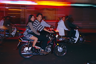 Street scene at night, Ho Chi Minh City (Saigon), Vietnam, Indochina, Asia