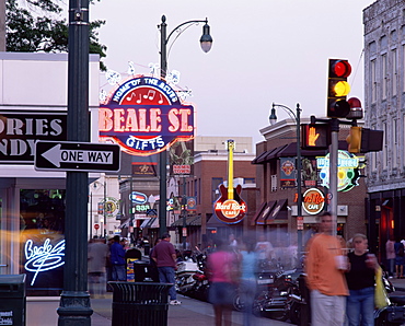 The famous Beale Street at night, Memphis, Tennessee, United States of America, North America