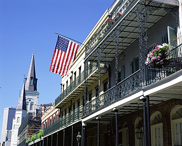 Wrought iron balconies in the French Quarter, New Orleans, Louisiana, United States of America, North Ameirca