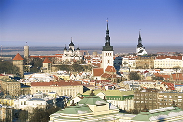 Elevated winter view over the Old Town towards Alexander Nevsky cathedral, Tallinn, UNESCO World Heritage Site, Estonia, Baltic States, Europe