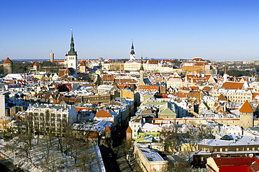 Elevated winter view over the Old Town, Tallinn, Estonia, Baltic States, Europe