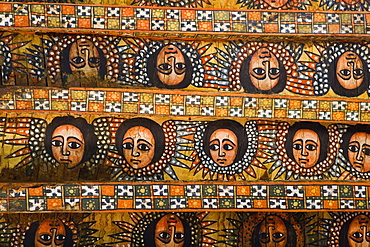 The famous painting on the ceiling of the winged heads of 80 Ethiopian cherubs, UNESCO World Heritage Site, Gonder, Debre Berhan Selassie Church, Ethiopia, Africa