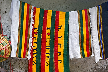 Colourful Ethiopian souvenirs for sales in Lalibela, Lalibela, Ethiopia, Africa