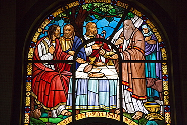 Stained glass window in Holy Trinity Cathedral, the largest Orthodox church in the country, built between 1935 and 1942, Addis Ababa, Ethiopia, Africa