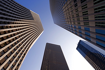 Low angle view of office buildings, Shinjuku, Tokyo, Honshu, Japan, Asia