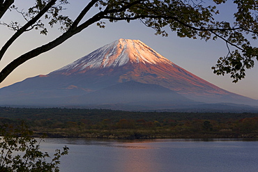 Lake Shoji-ko and Mount Fuji in evening light, Fuji-Hakone-Izu National Park, Honshu, Japan, Asia