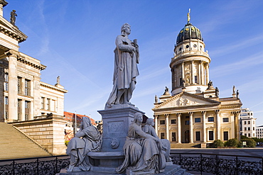 Schiller Monument and French Cathedral (Franzosischer Dom), Gendarmenmarkt, Berlin, Germany, Europe