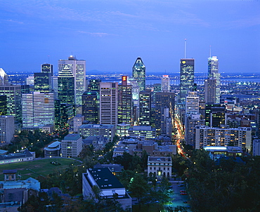 Elevated view of the Montreal city skyline, Montreal, Quebec, Canada, North America