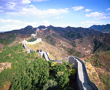 Elevated panoramic view of the Jinshanling section, Great Wall of China, UNESCO World Heritage Site, near Beijing, China, Asia