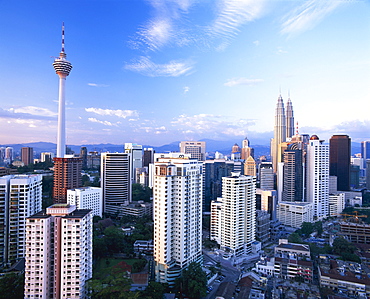 The city skyline including the twin towers of the Petronas Building, Kuala Lumpur, Malaysia, Southeast Asia, Asia