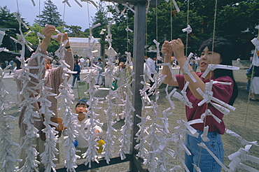 O-mikuji, fortune telling papers, Sapporo Shrine, Sapporo, Hokkaido, Japan, Asia