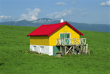 Colourful farm building on the Miyoshi Farm, Hokkaido, Japan, Asia