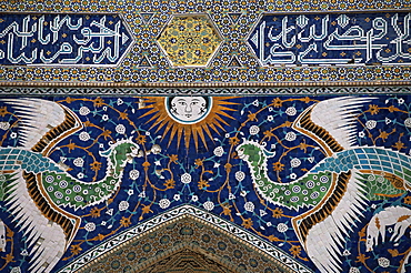 Close-up of mosaic work, Nadir Divanbegi Madrasa, Lyab-i-Khauz, Bukhara, Uzbekistan, Central Asia, Asia