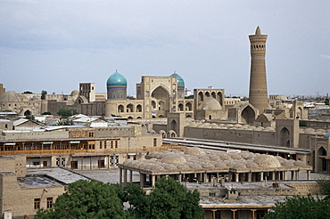 View of Kalyan minaret and Mir-i-Arab madrasa, Bukhara, Uzbekistan, Central Asia, Asia