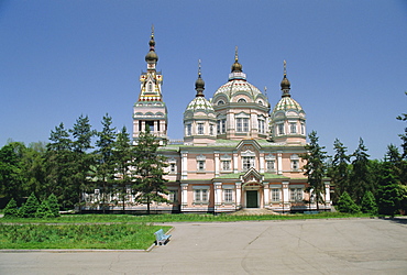 The Zenkov Cathedral built with wood, but no nails, in 1904, at Almaty, Kazakhstan, Central Asia