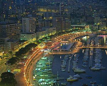 Harbour and yachts and twilight, Monte Carlo, Monaco, Mediterranean coast, Europe