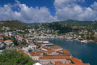 View of the capital from the old fort, Georgetown, Grenada, Caribbean, West Indies, Central America