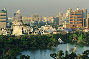 Skyline over Lumphini Park, Bangkok, Thailand, Asia