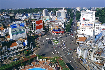 Aerial view of busy downtown city streets, Ho Chi Minh City (formerly Saigon), Vietnam, Indochina, Southeast Asia, Asia