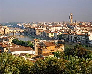 View from the Piazzale Michelangelo over the city and River Arno in Florence, Tuscany, Italy *** Local Caption ***