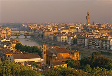 View over the River Arno and city skyline, Florence, Tuscany, Italy, Europe