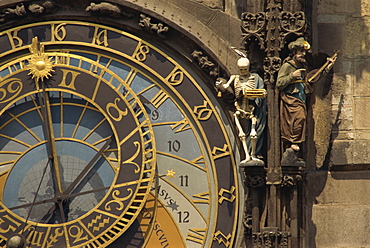 The Gothic Horloge on the Old Town Hall on the Stare Mesto Square in Prague, Czech Republic, Europe