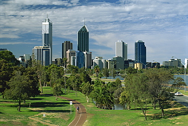 City skyline viewed over park, Perth, Western Australia, Australia, Pacific