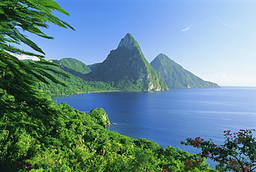 Volcanic peaks of the Pitons, Soufriere Bay, St. Lucia, Caribbean, West Indies, Central America