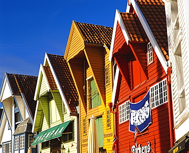 Old wooden buildings along Skagenkaien, Stavanger, Norway, Scandinavia, Europe