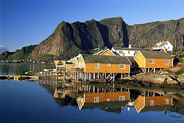 Fishing village on Sakrisoya Island, Moskenesoya, Lofoten Islands, Nordland, Norway, Scandinavia, Europe