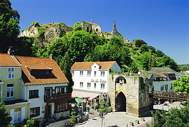 Castle ruins overlooking the town, Valkenburg, Netherlands, Europe