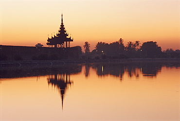 Mandalay fort and moat at sunset, Mandalay, Myanmar (Burma), Asia