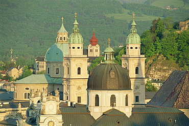 Kollegienkirche and Cathedral domes, Salzburg, Austria, Europe