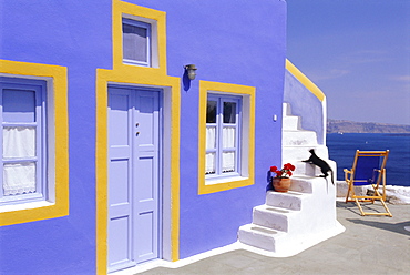 Colourful house in Thira Town, Santorini, Cyclades Islands,  Greece