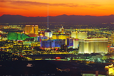 Elevated view of casinos on The Strip, Las Vegas, Nevada, USA