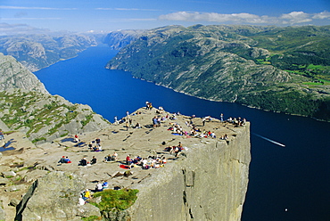 Preikestolen Rock overlooking Lysefjord near Stavanger, South West Fjords, Norway