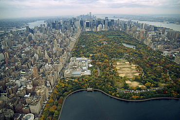 Aerial view over Central Park, Manhattan, New York City, United States of America, North America