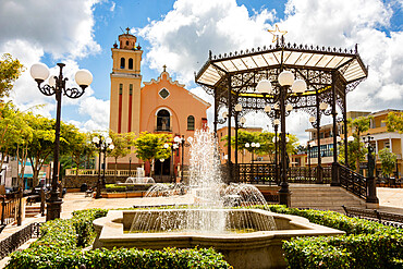 Town square and church of San Antonia de Padua, Barranquitas, Cordillera Central, Puerto Rico, Caribbean, Central America