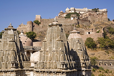 Inside Kumbhalgarh Fort, looking towards Cloud Palace, Rajasthan, India, Asia