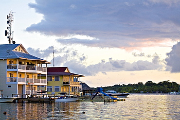 Waterfront hotels, Colon Island (Isla Colon), Bocas del Toro Province, Panama, Central America