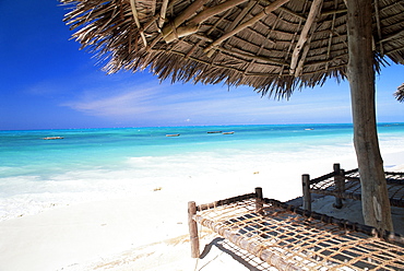 Beach parasol overlooking Indian Ocean, Jambiani beach, island of Zanzibar, Tanzania, East Africa, Africa