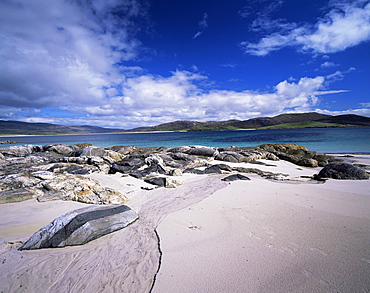 View towards islands of Harris and Lewis from Taransay, Outer Hebrides, Scotland, United Kingdom, Europe