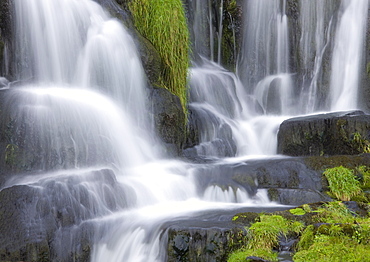 Waterfall below Old Man of Storr, near Portree, Isle of Skye, Highland, Scotland, United Kingdom, Europe