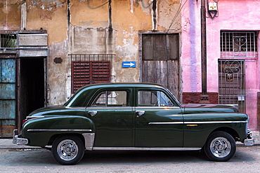 Vintage American car parked on a street in Havana Centro, Havana, Cuba, West Indies, Caribbean, Central America