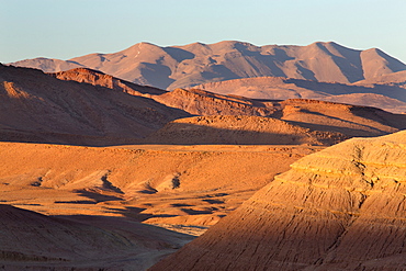 View of the sandstone mountains near Ait Benhaddou, Morocco, North Africa, Africa