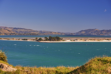 Aramanoa salt marsh viewed from Harington Point, Otago Peninsula, Otago, South Island, New Zealand, Pacific