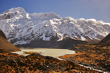 The Hooker River running off Mount Cook (Aoraki) from The Hooker Valley Track, Mount Cook National Park, UNESCO World Heritage Site, Southern Alps, South Island, New Zealand, Pacific